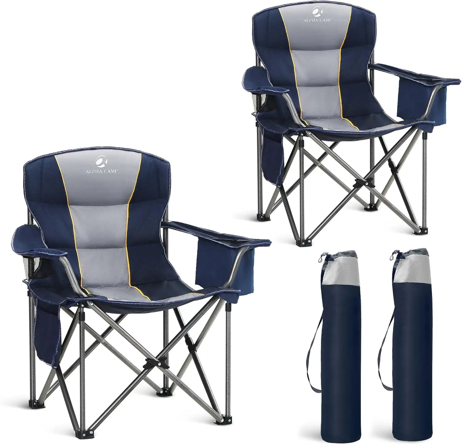 Folding Camping Chair Oversized Heavy Duty Padded Outdoor Chair with Cup Holder Storage and Cooler Bag, 450 LBS Weight Capacity,