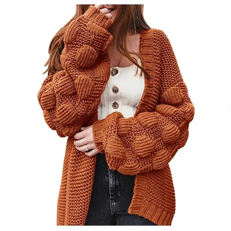 Cardigan Sweater Cross-border New Knitted Sweater Autumn and Winter Medium and Long Bubble Ball Loose Coat