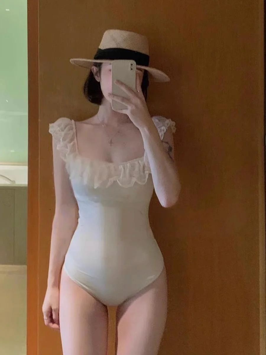 

White Lace Bikini Women's New Sle Beach Vaion Swimsuit Conceals Belly Flattering on plus Size Girls Casual Swimwear