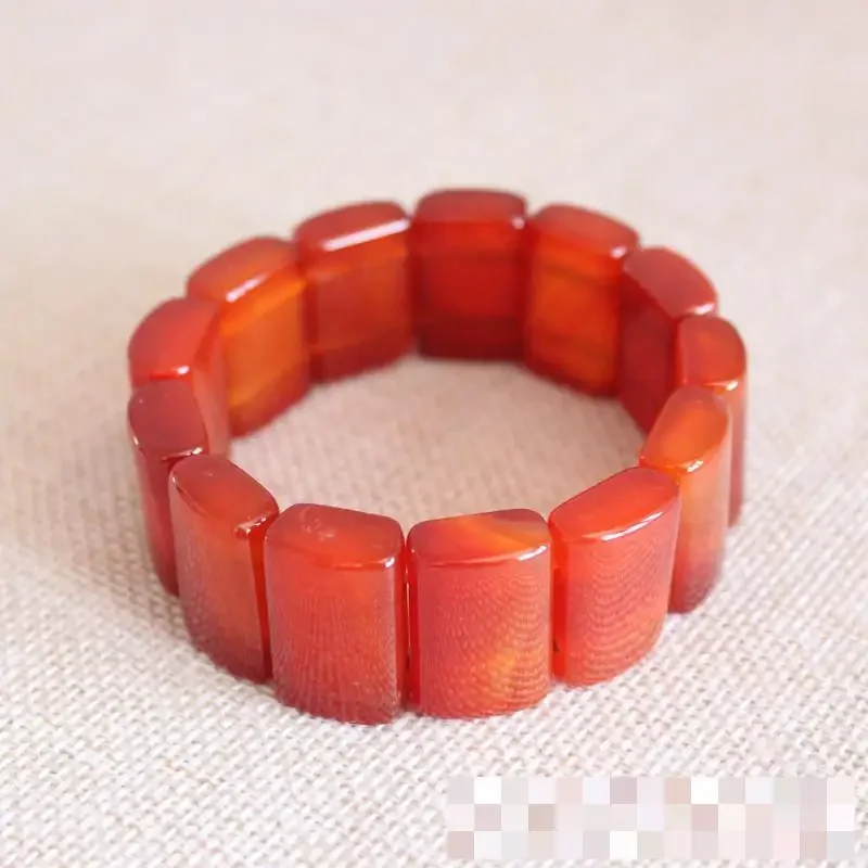 

Natural Jade Bracelet Men Women Fine Jewelry Genuine Red Agate Jades Stone Rectangular Bead Elastic Beaded Wide Bracelets Bangle