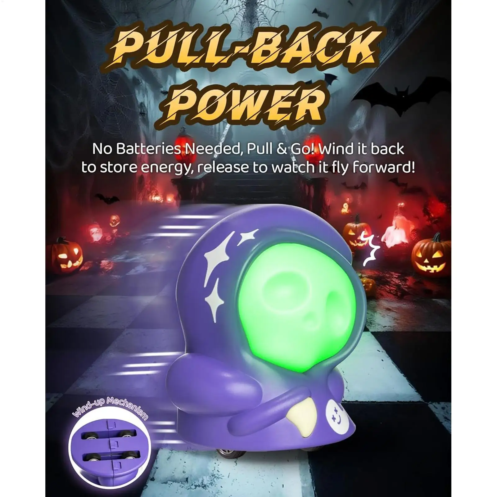 Ghost Night Light 3-Color Halloween Ghost Night Light Interactive Lamp With Pull-Back Wheels Decor For Home Hallway Desk Nursery