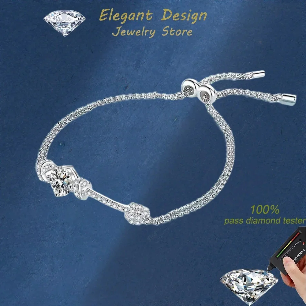 Elegant Design 2CT Genuine Moissanite Bracelets for Women, Original Platinum PT950 Sparkling Chain Popular Gift for Girlfriend