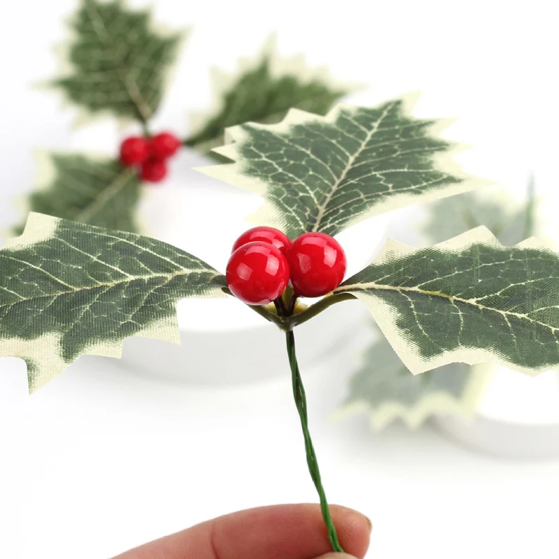 (10 Pcs/pack)13cm Leaves Berry Christmas Berries Artificial Fruit Decorations Xmas Tree Accessories Parties Christmas Gifts