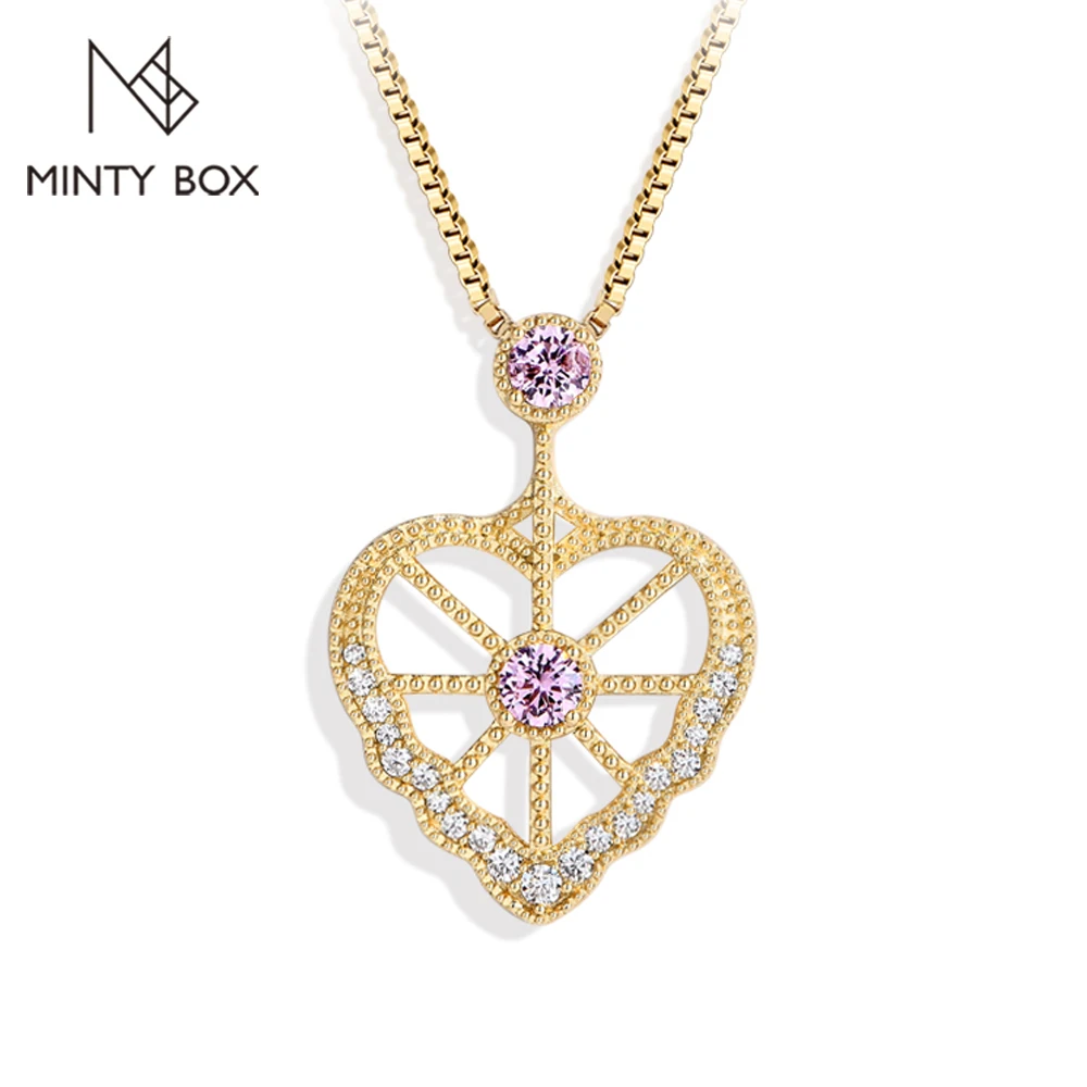 

MINTYBOX ожерелья в форме сердца, созданные в лаборатории бриллиантами для женщин, стерлинговое серебро S925, розовый циркон, ювелирные изделия, подарок на день Святого Валентина, 45 + 5 см