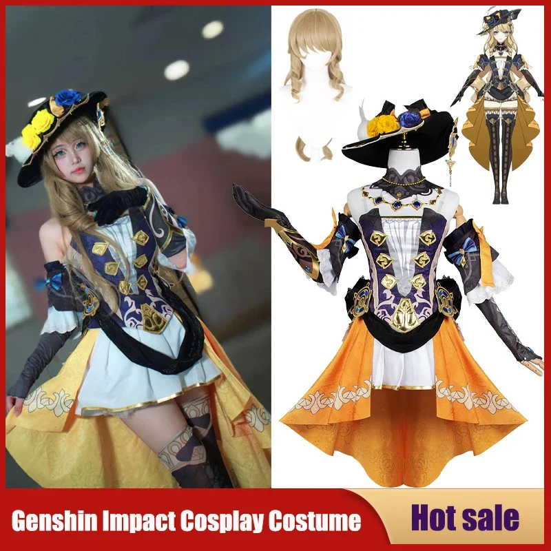 

Game Genshin Impact Navia Cosplay Costume Full Set With Hat Wig Dress Uniform For Women Halloween Party Carnival Girls Outfit