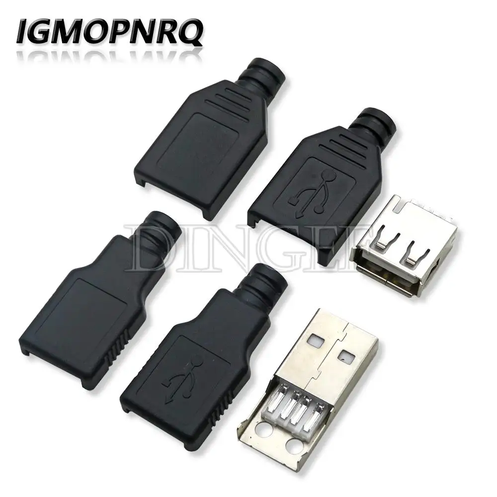 5PCS Type A Male Female USB 4 Pin Plug Socket Connector With Black Plastic Cover Type-A DIY Kits ibuw