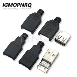 5PCS Type A Male Female USB 4 Pin Plug Socket Connector With Black Plastic Cover Type-A DIY Kits ibuw