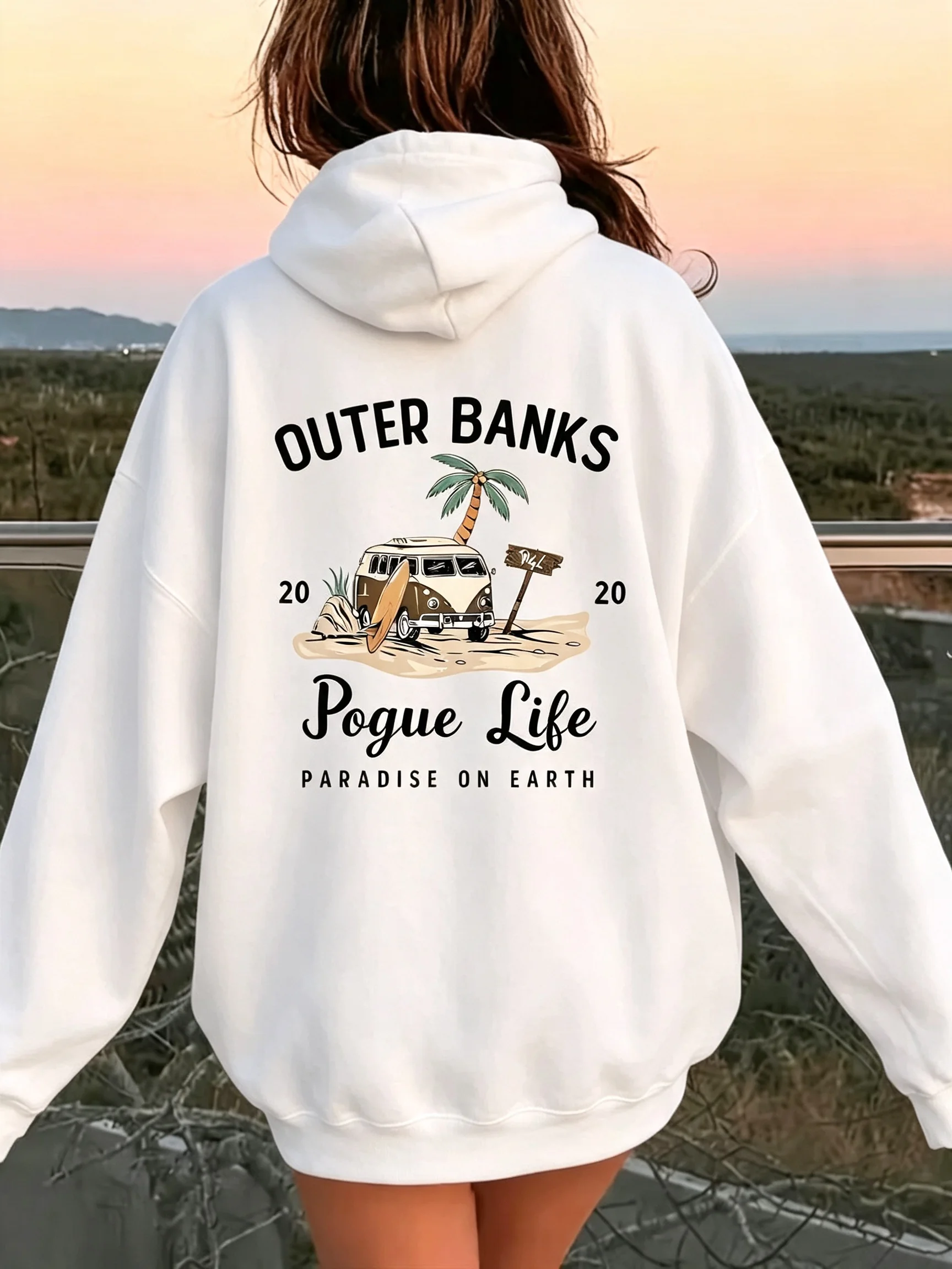 Damen Casual Hoodie Outer Banks Pogue Life Schriftzug & Strandgrafik Mode Lässiger HipHop Pullover Harajuku Unisex – Detail 10