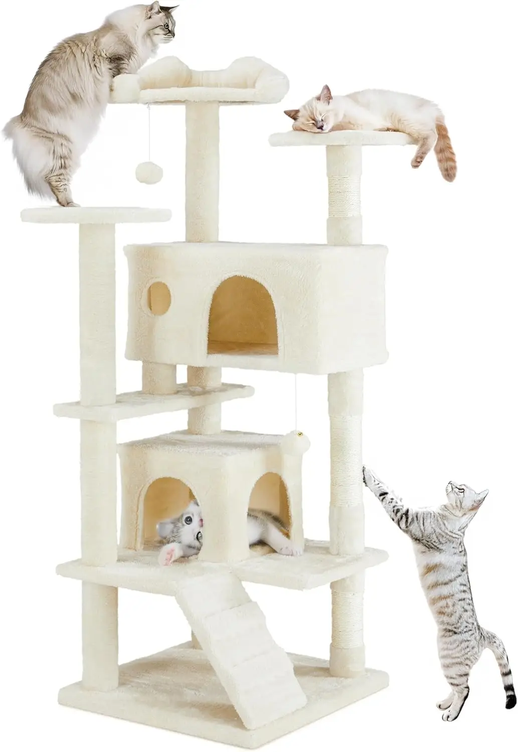 

Indoor Cat Furniture - Beige Multi-Level Cat Tower Condo with Cozy Hammock and Sisal Scratching Posts, Detachable for Kittens