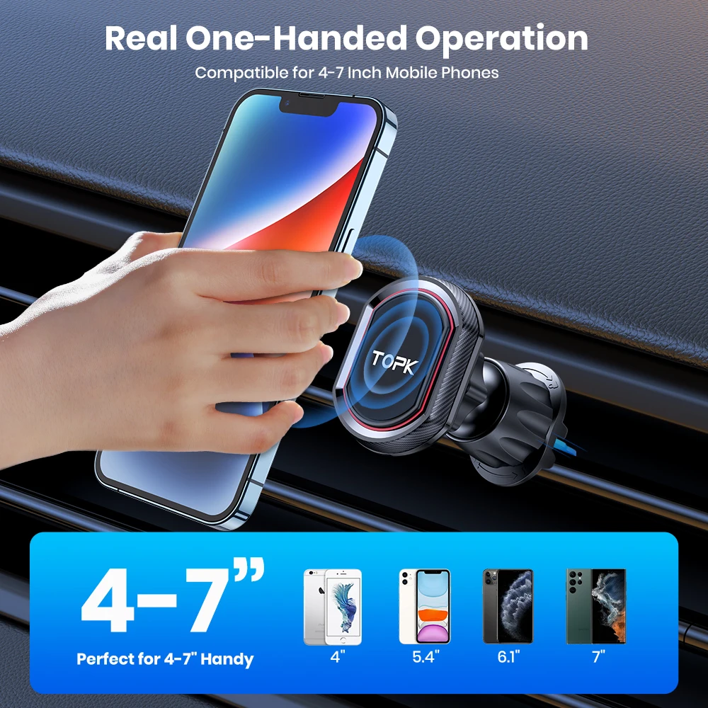 TOPK Magnetic Car Phone Holder Stand Magnet Cell Mobile Support Mount GPS Bracket in Car For iPhone 14 13 12 Samsung Xiaomi