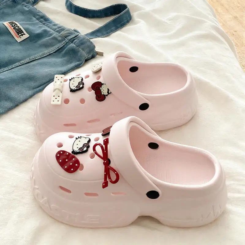 

Лидер продаж: Новые сандалии Hello Kitty 2026 года, женские шлепанцы на толстой подошве, летние пляжные дышащие милые тапочки в стиле Ins, подарок, мультяшный дизайн