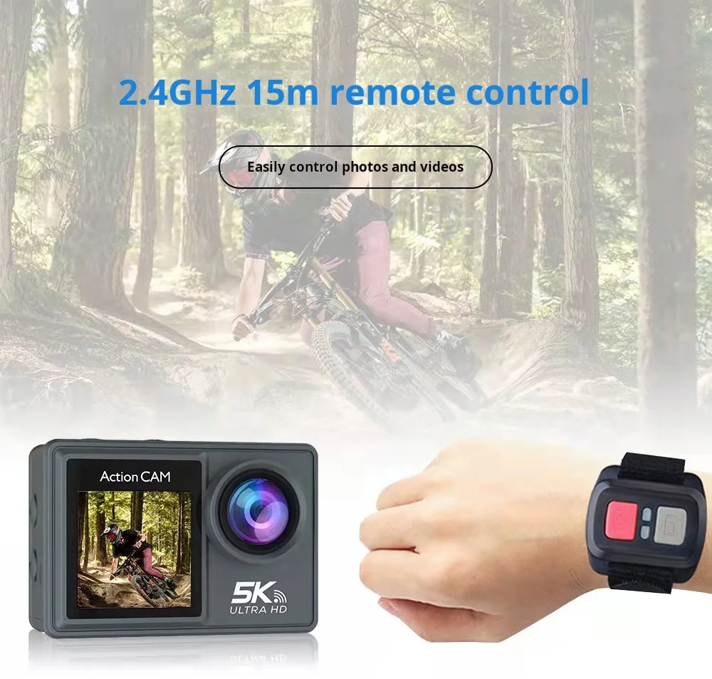 Action Camera 5K WIFI Anti-shake Dual Screen Waterproof 170° Wide Angle Outdoor Sport Camera with Remote Control Helmet Camera