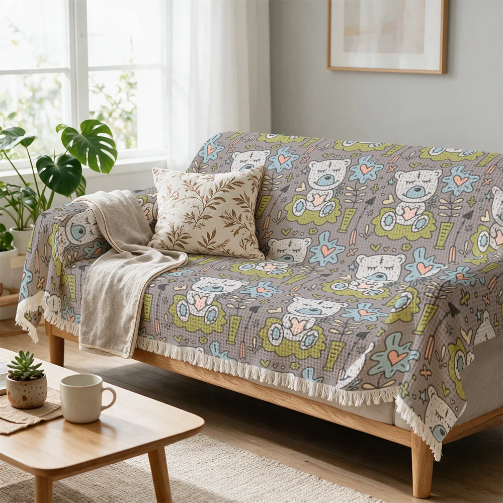 Cozy Teddy Bear Print Throw Blanket for Sofa Couch Throw Decorative Woodland Fall Accent Decor for Living Room Nursery Bedding A