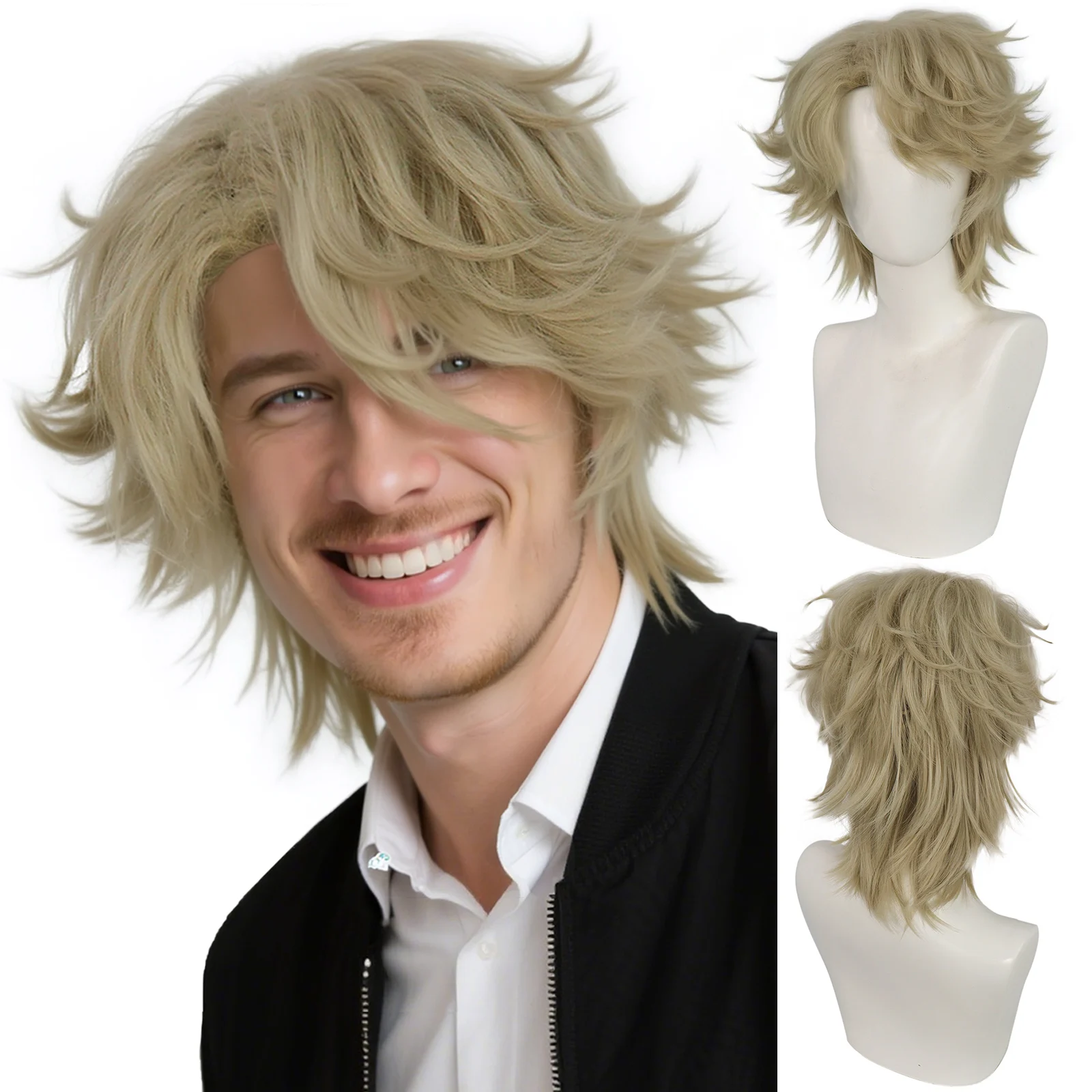

Synthetic Short Linen Straight Cosplay Wig Anime Halloween Carnival Comic Exhibition Cosplay Natural COS Wig