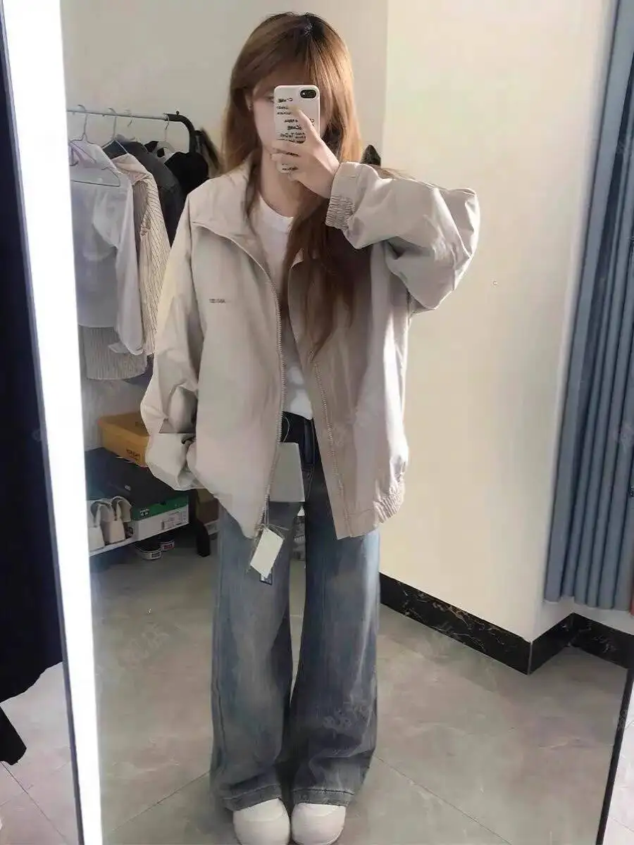 Women's Jacket 2025 Autumn Unisex Bomber Coat Loose Man WomenThin Cargo Coat Casual Ins Outerwear