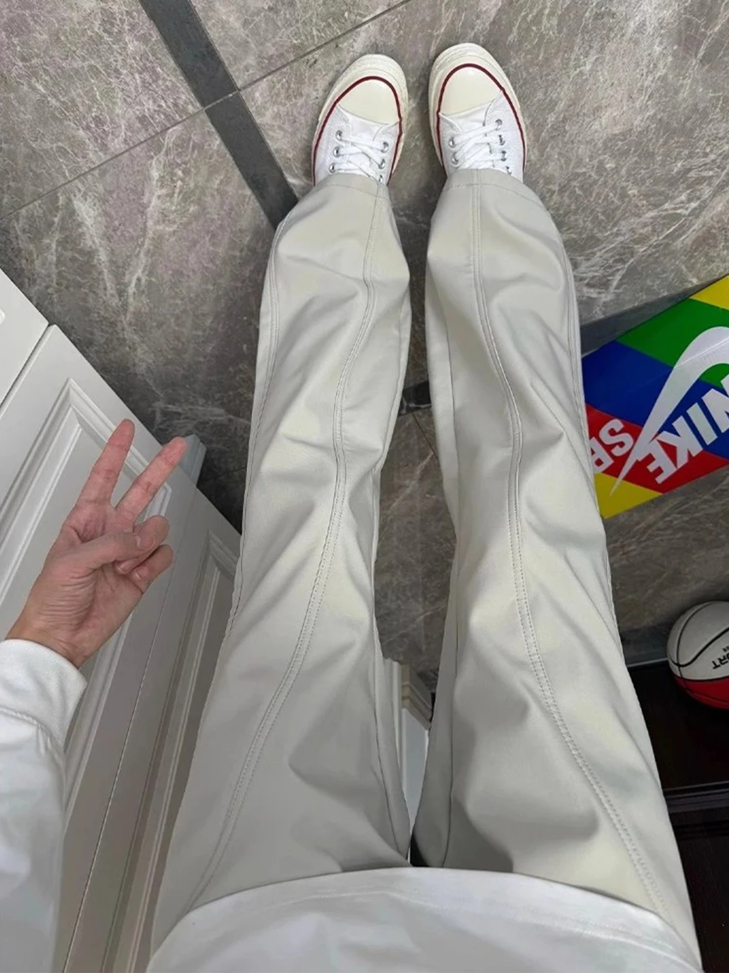 

American Sle High Waist Slim Fit Cargo Pants Men's Autumn Beige Waterproof Trousers Spor Straight Leg Casual Pants