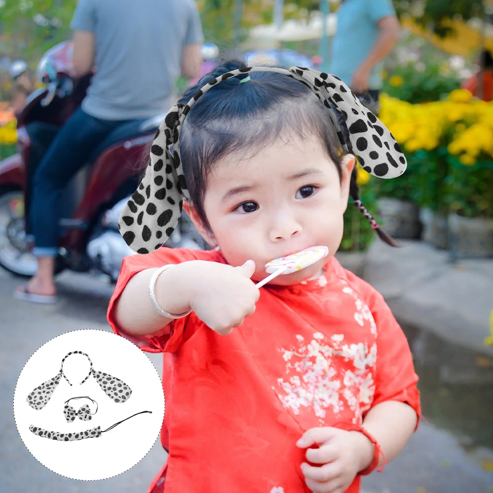 4 pçs dálmata headbands e caudas animal cosplay conjunto para crianças fontes de festa animal cosplay conjunto cão bandana orelhas bandana
