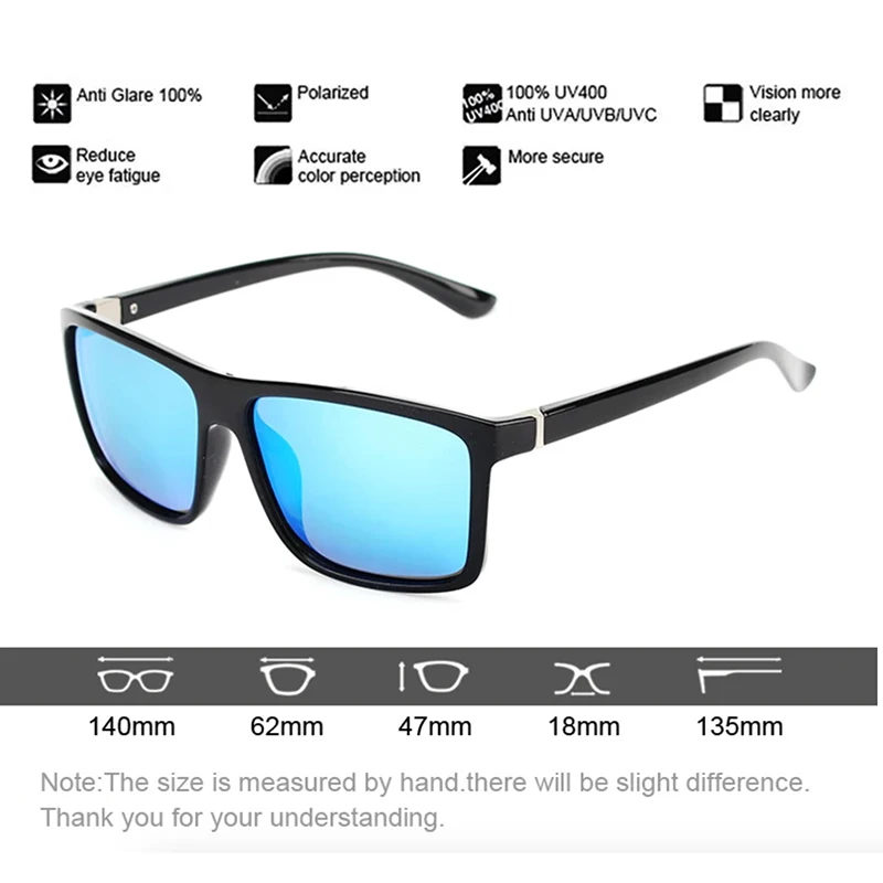 نظارات شمسية RareBray Fashion الكلاسيكية للجنسين مضادة للوهج بإطار مربع كبير UV400 مستقطبة للقيادة والسفر في الهواء الطلق