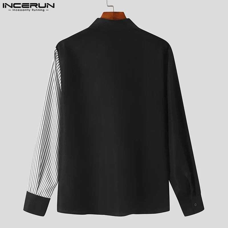 INCERUN Tops 2023 amerikan tarzı yakışıklı erkek çizgili Patchwork gömlek Casual Streetwear sıcak satış uzun kollu bluz S-5XL