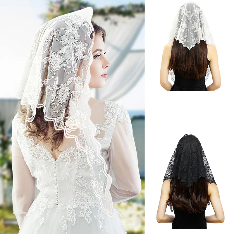 1PC Wedding Bridal Veil Lace Headscarf Triangle Scarf Embroidered Shawl Single Layer Veil Wedding Dress Evening Dress Shawl