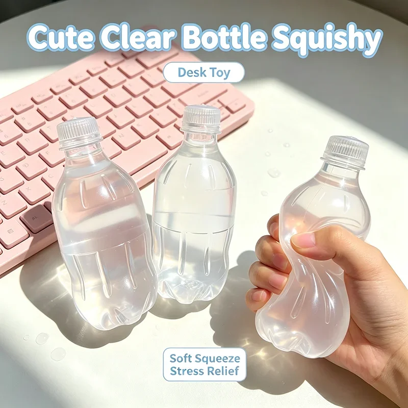 Clear Mineral Water Bottle Squishy Toy,Super Soft Slow Rising Stress Relief Fidget,Deformable Squeeze Toy for Anxiety Adult Kids
