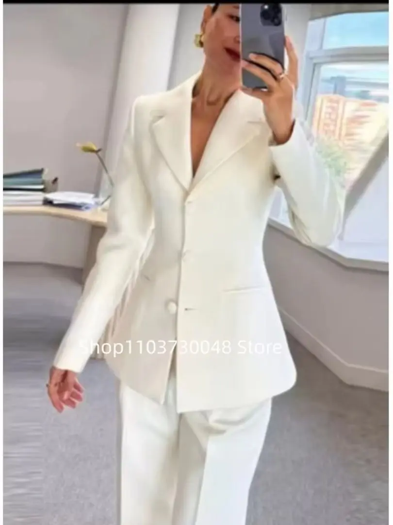 Picture 7: Burgundy Women's Suit 2 Pieces Customized Solid Color Notch Lapel Single Button Blazer Pants Smart Casual Female Outfit Office