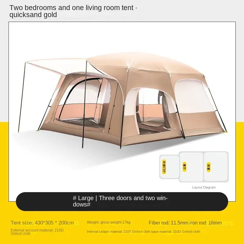 Imagem -06 - Impermeável e Mosquito-proof Grande Tenda Outdoor Travel Camping à Prova de Sol Multi-pessoa Quartos um Quarto