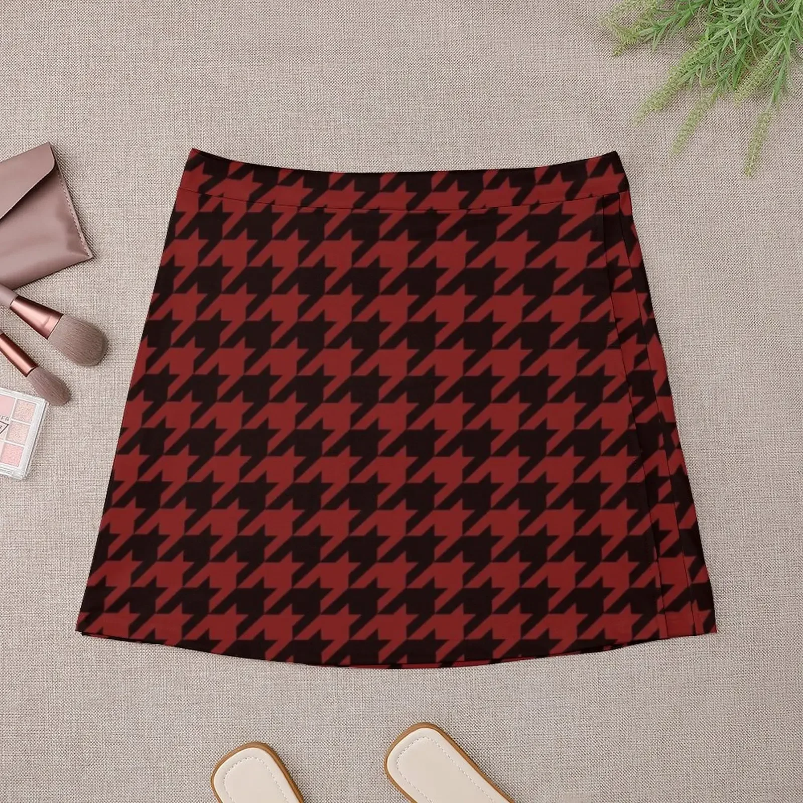 Anias Plaid Matching Red & Black Houndstooth รายละเอียดขนาดใหญ่กระโปรงมินิเสื้อผ้าหรูหราเกาหลีเสื้อผ้าสไตล์เกาหลี