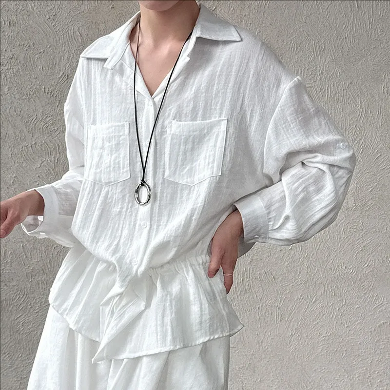 

Summer clothing new casual drawstring long sleeve shirt women's