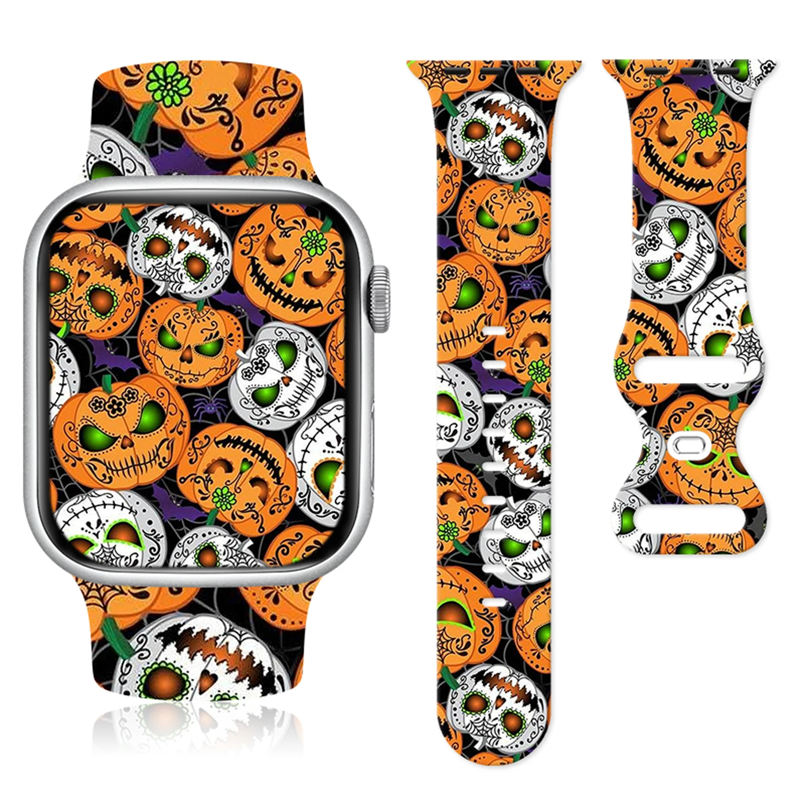 

Neon Halloween Print Strap for Apple Watch Series 10/9/8/7/SE, Colorful Texture Silicone Band Compatible with 45mm/44mm/42mm