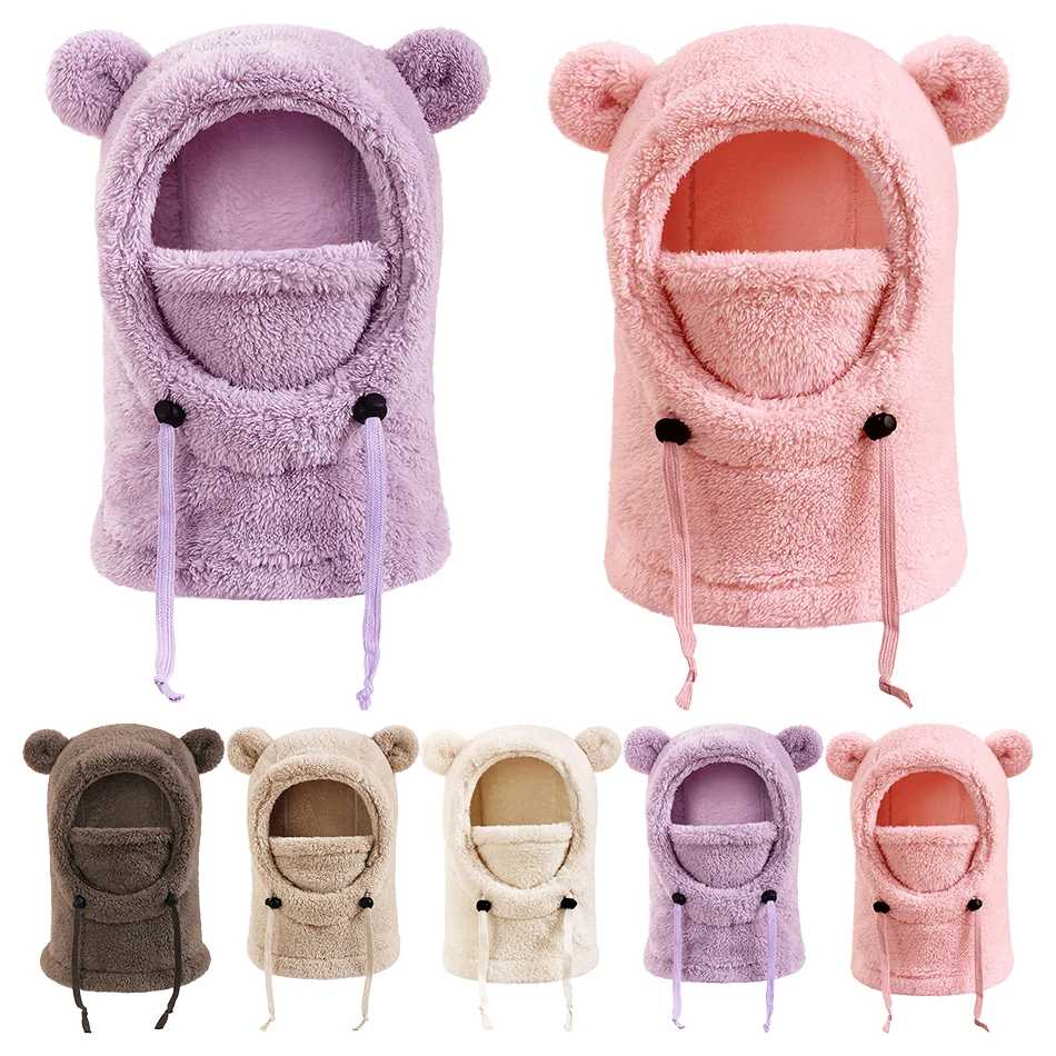 Kinderen Beer Oren Hoed met Gezichtsbedekking Kinderen Winter Warm Verstelbare Cap voor Jongens Meisjes Outdoor Kleding Accessoires