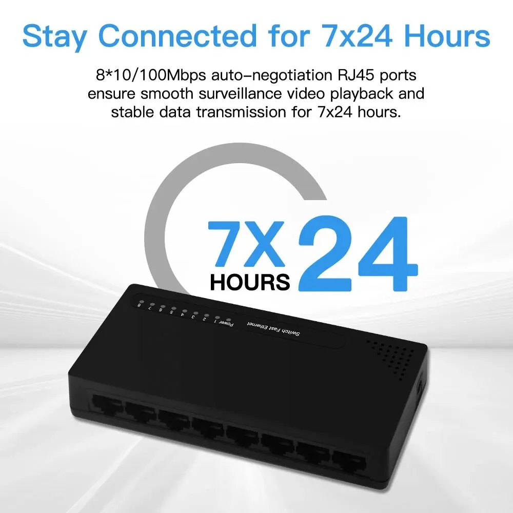 FENVI Network Switch 8 Port 10/100Mbps Ethernet Network Switch RJ45 Hub Internet Splitter Ethernet Smart Switch Plug and Play