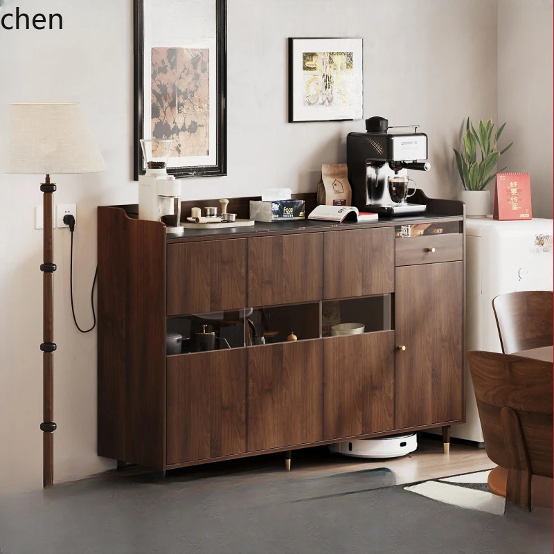 PYH Solid Wood Sideboard with Socket Integrated Tea Cabinet Storage Living Room Organizer