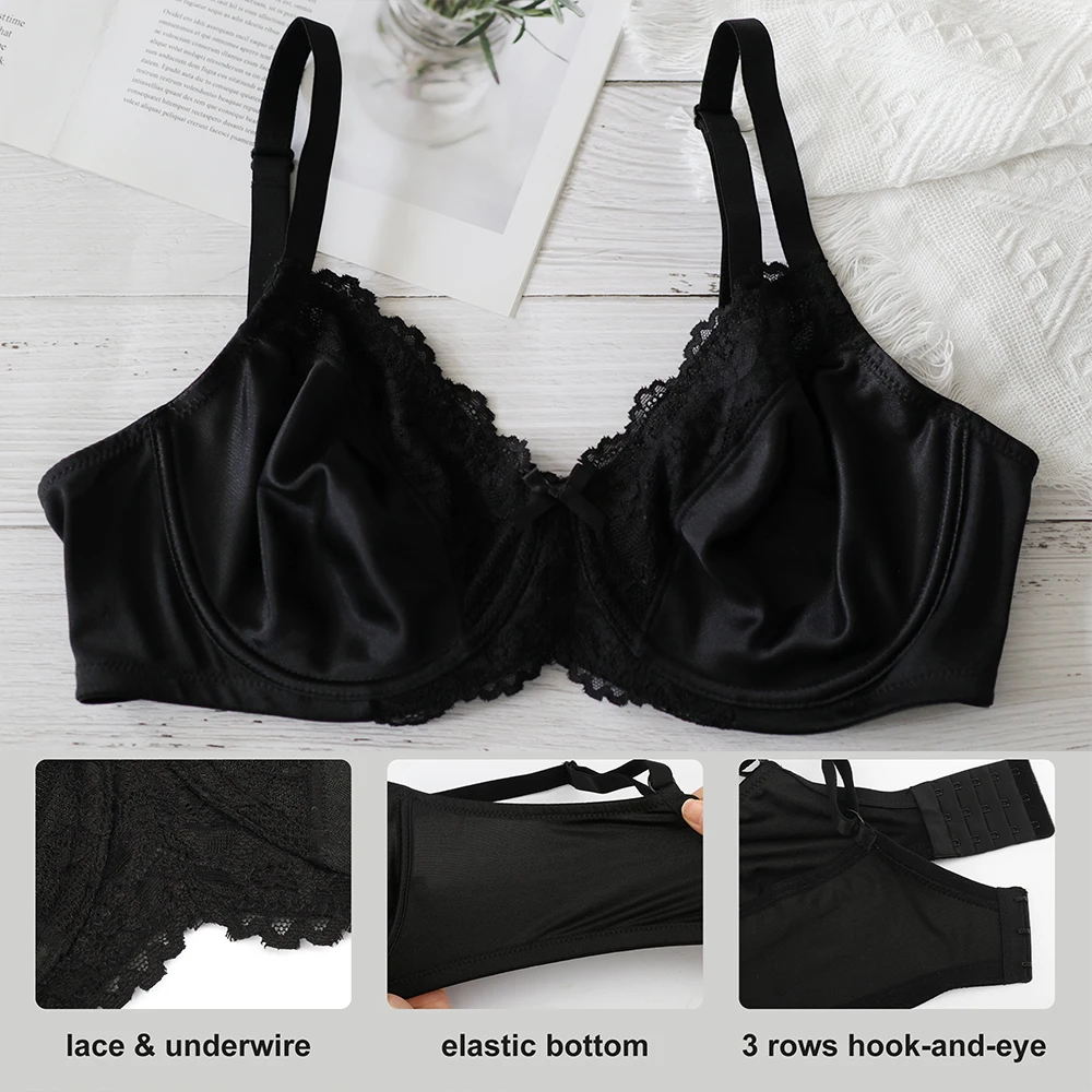 Sheroine Plus Size Minimizer Bra Women Sexy Lace Floral Bra Underwire Full Cup Push Up Unlining with High Support