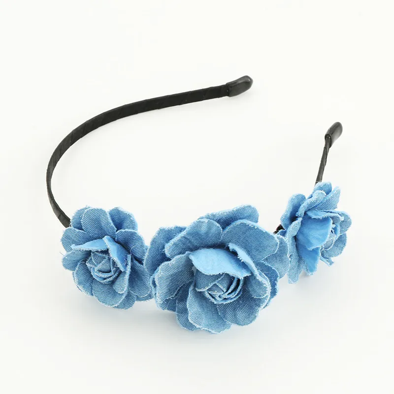 Denim Blue rose flower heightening cranial top headband for women retro simple commuter face wash headband