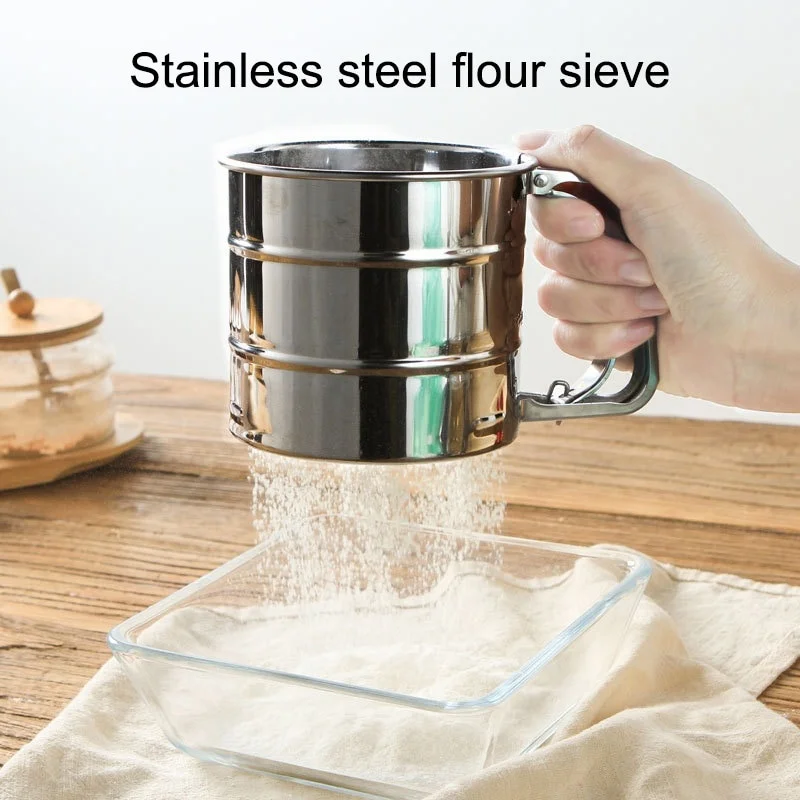 

1pc Stainless Steel Flour Sifter For Baking Powder Sugar Shaker With Hand Press Design Fine Mesh Flour Sifter Sieve Kitchen Tool