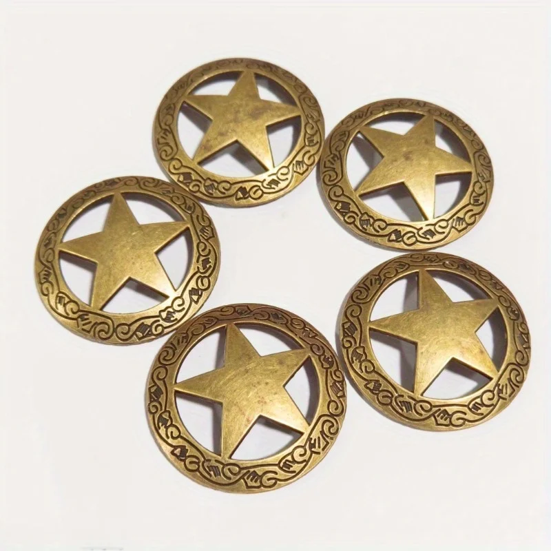 10Pcs Stars Hollowed Out Decorative Buckle Round Vintage Metal Nail Buckle Replacement Casting Conchos DIY Leather Craft