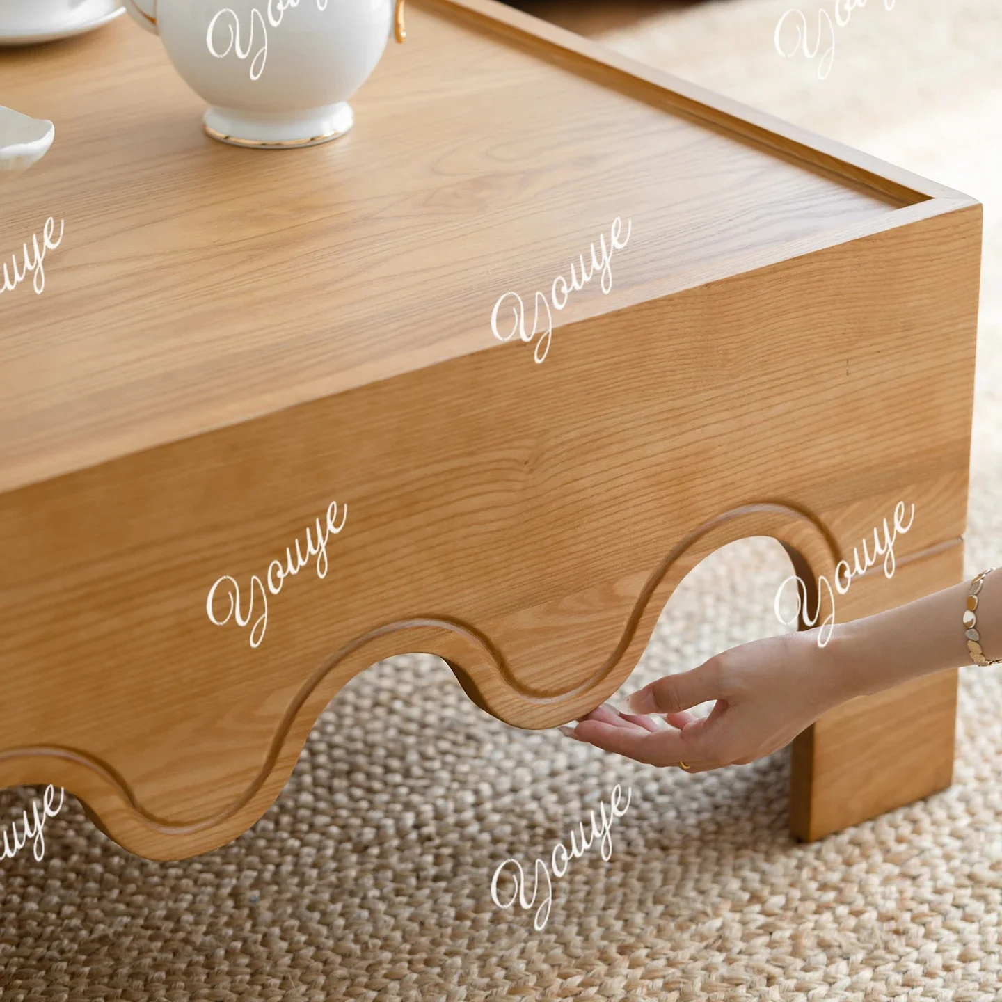 J French Retro Solid Wood Coffee Table Living Room Sofa Art Coffee Table Simple Square Small Low Table