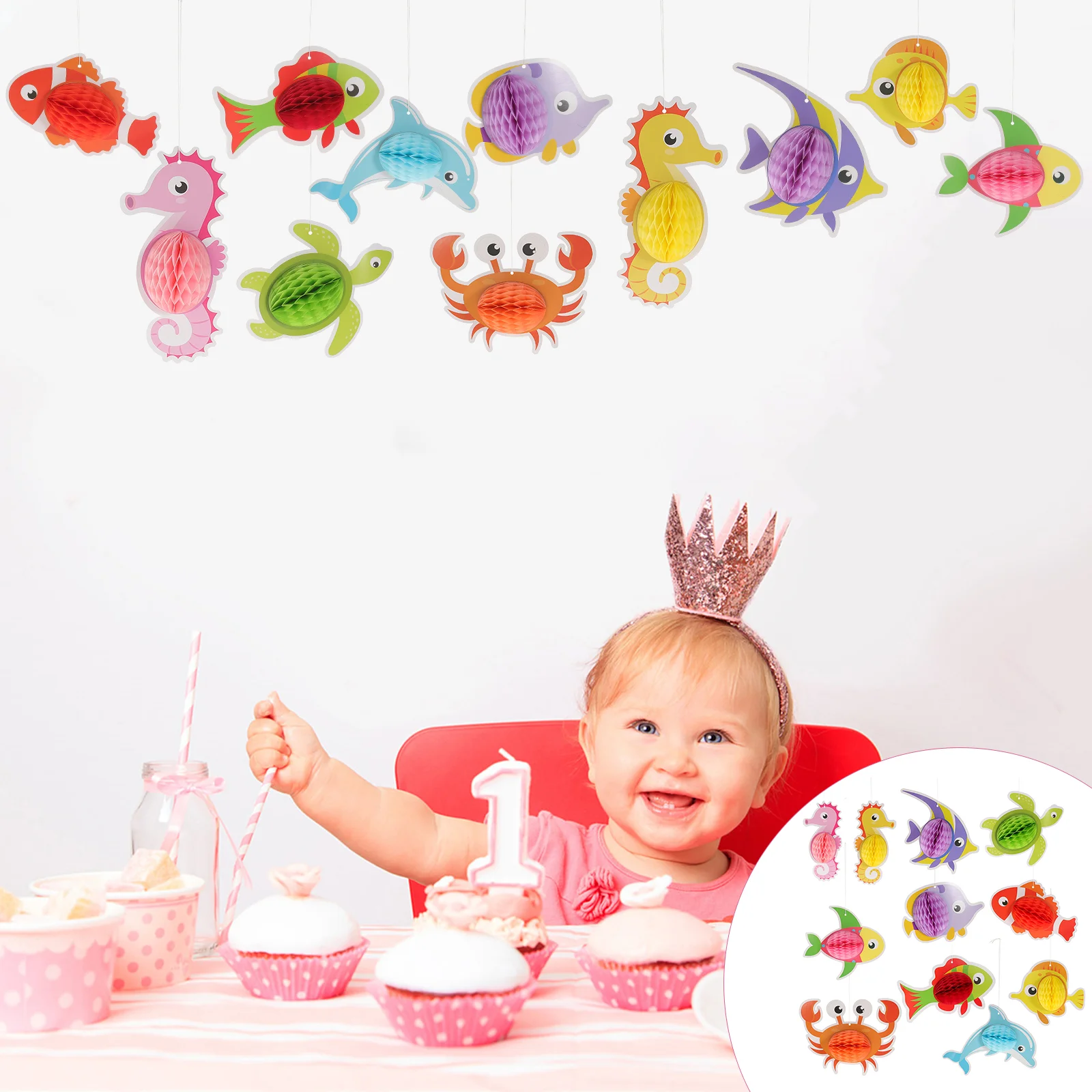 

The Animal Sea Set Marine Theme Ornaments Party Photo Prop Birthday Honeycomb Ball Kit Baby