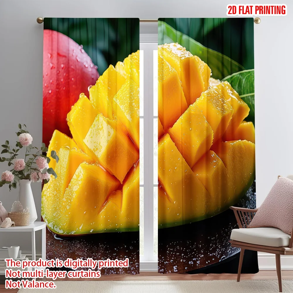 

2D flat printing 2pcs Drapes Fresh Sliced Mango Digital Printed Polyester Drapes Family Party for Photo Booths Birthdays