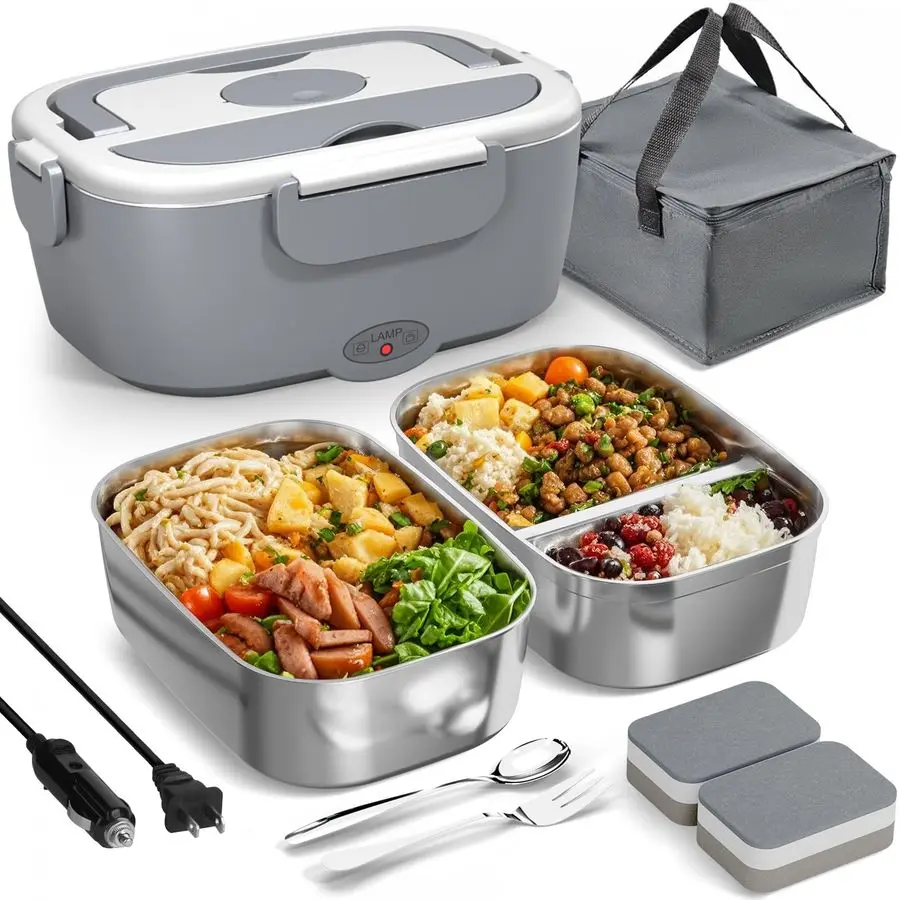 

Lunch Box for MenampWomen 80W Electric Lunch Box for Adults with Dual 1.5L 304 Stainless Steel Containers Fast Heating Portable