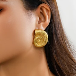 Punk Boho Big Conch Snail Stud Earrings for Women Trendy Unique Chunky Piercing Earrings Grunge Vacation Jewelry Gift Steampunk