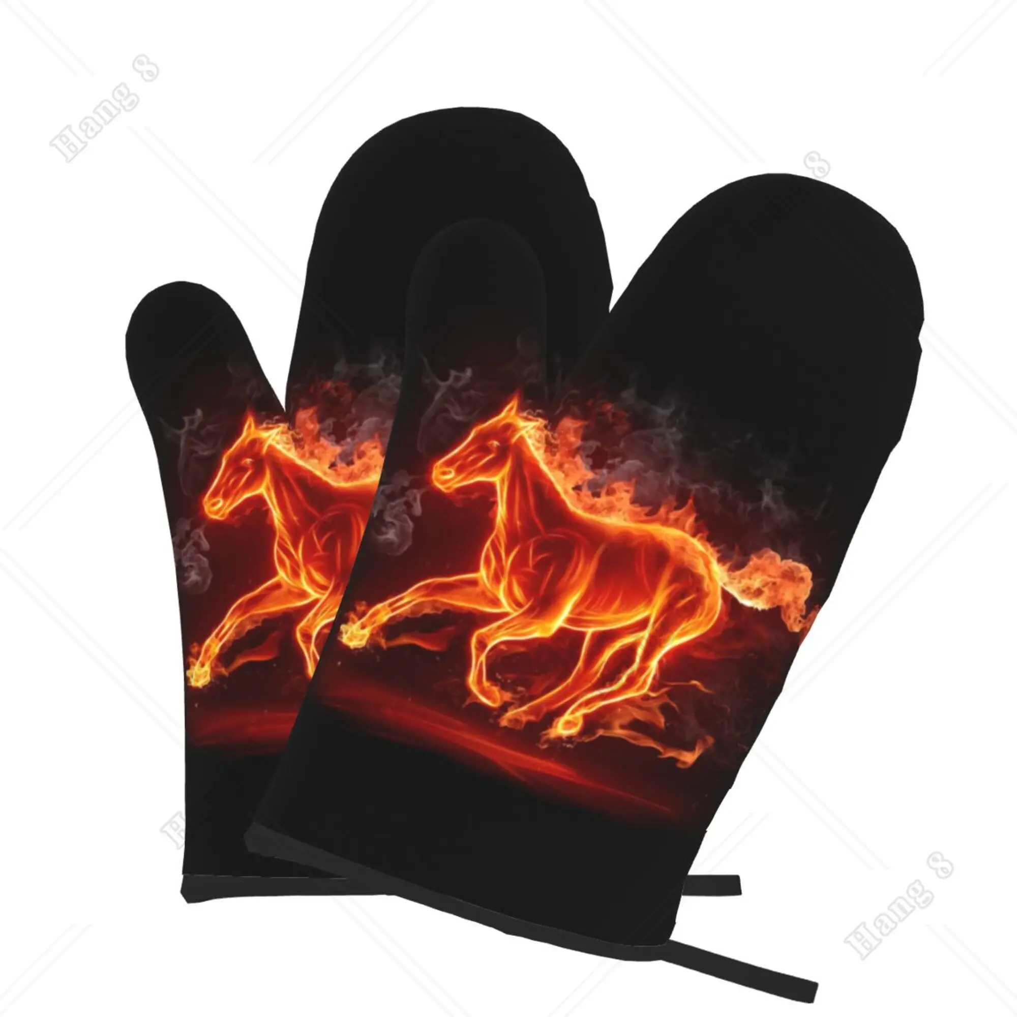 Fire Horse Running Oven Mitts Kitchen Gloves Set of 2 for Men Women Heat Resistant Gloves Print Waterproof Polyester One Size