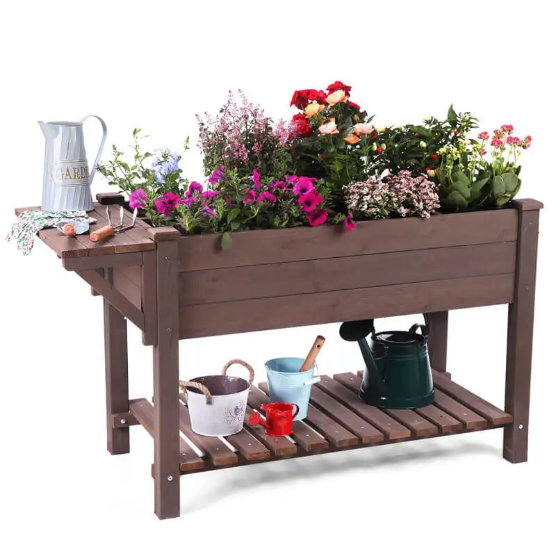 

Raised Garden Bed with Large Storage Shelf | Wooden Herb Planter