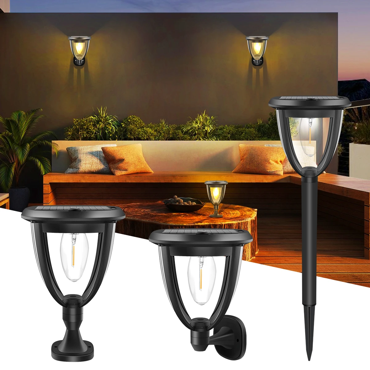 Solar Powered Light Outdoor Solar Lamp for Lawn Garden Wall Decor Solar Bulb Light with 3 Installation Methods IP65 Waterproof