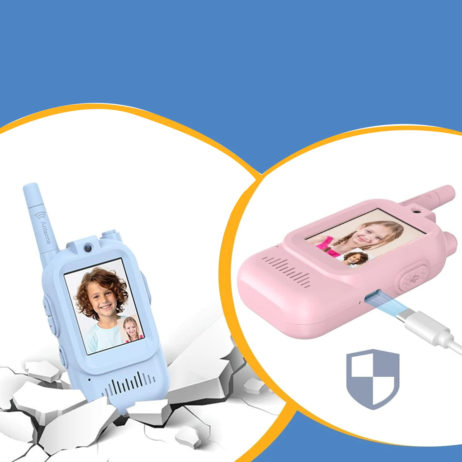 2個入り キッズビデオトランシーバー HDスクリーン付き - 充電式、子供用テクノロジーギフト、男の子と女の子のための双方向ラジオ、屋外遊び用