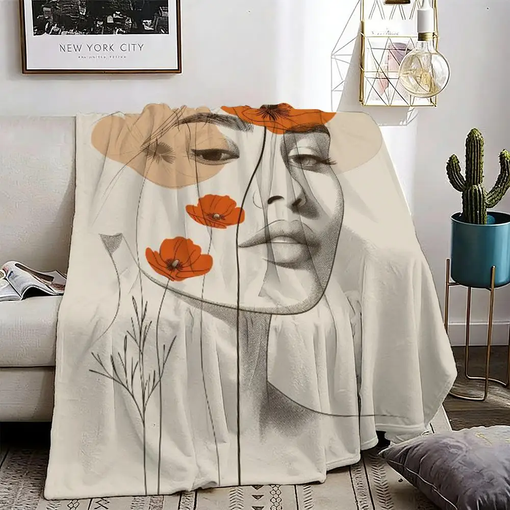Abstract Face Collection Print Throw Lightweight 240g Flannel Blanket Soft Skin-friendly for Summer Cooling