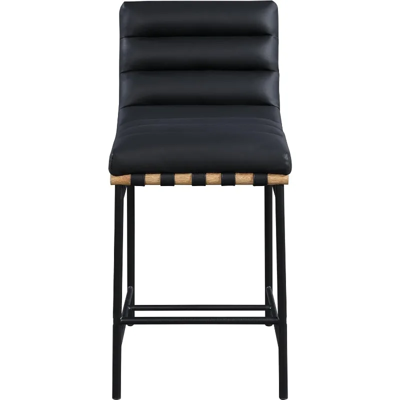 857Black-C Burke Collection Modern | Tabouret de comptoir en cuir végétalien contemporain, noir, 18 po L x 23.5 po D x 37 po H