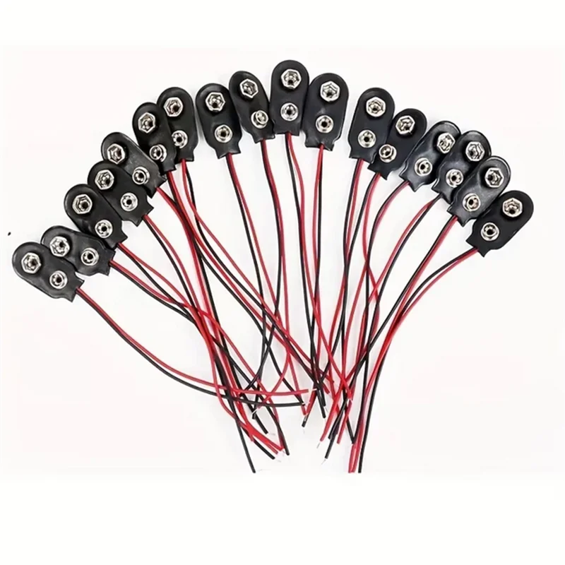 10pc 9V Battery Clips with Red Black Wires Connector for Projects Electronics Repair Power Supply Battery Holder Fast Connection