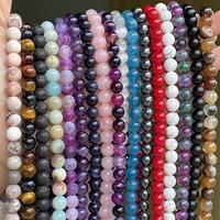 Natural Round Tiger Eye Stone Beads Amazonite Lava Turquoises Agates Garnet Loose Stone Beads for Jewelry Making DIY Bracelet